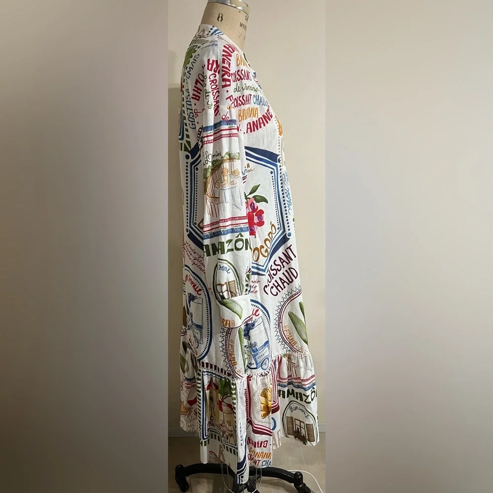 NWT Farm Rio Paris Ama Boheme Linen Blend Dress - Sézane x FARM Rio - Size 36 - Picture 4 of 9